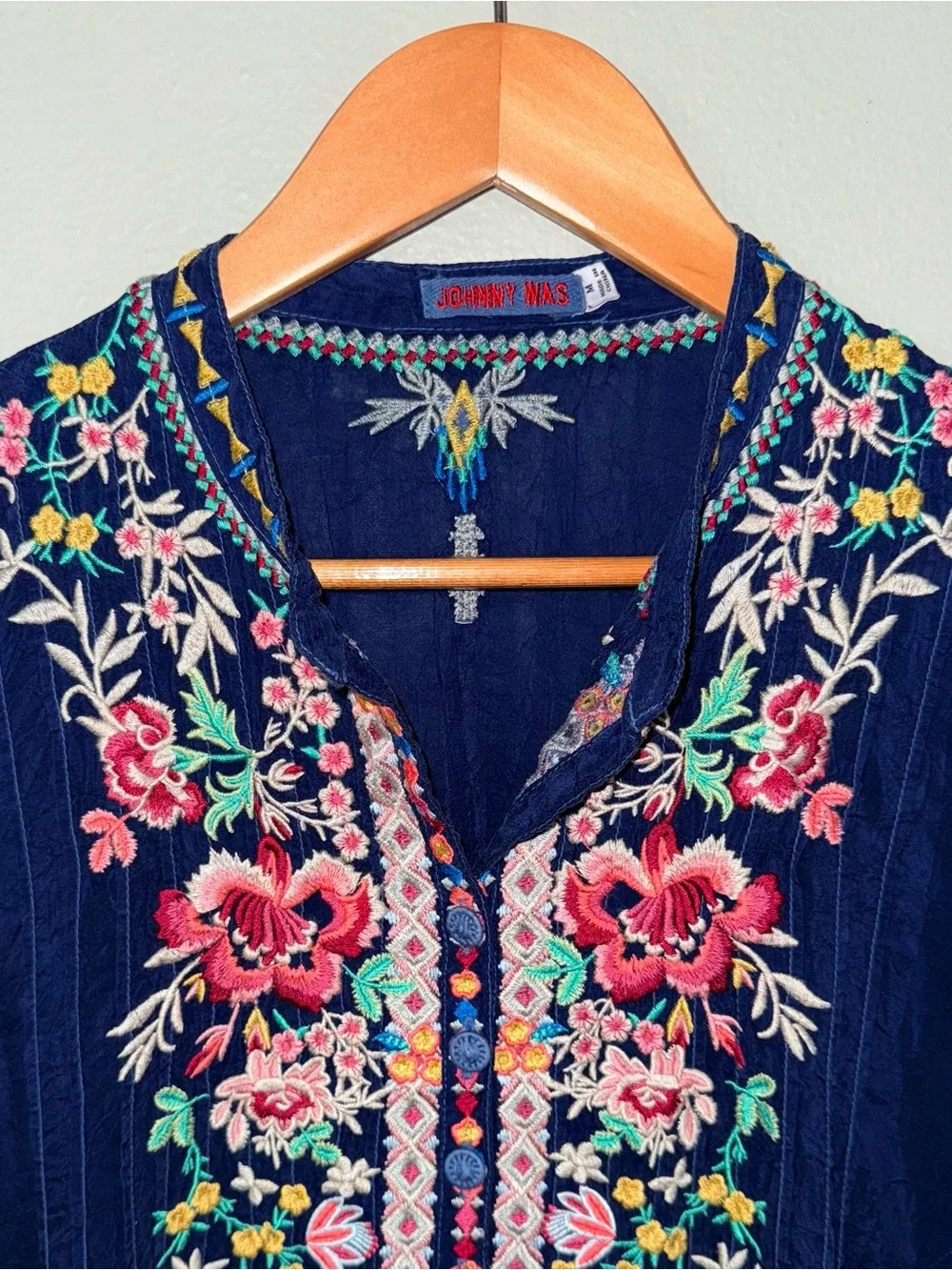 JOHNNY WAS RAINA FLORAL EMBROIDERY PINTUCKED TOP - Picture 3 of 16